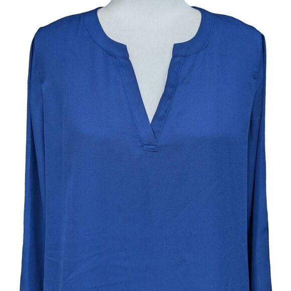 Anne French Navy Blue Front Overlap Blouse Top Tunic Round Split Neck Size M - Picture 3 of 8